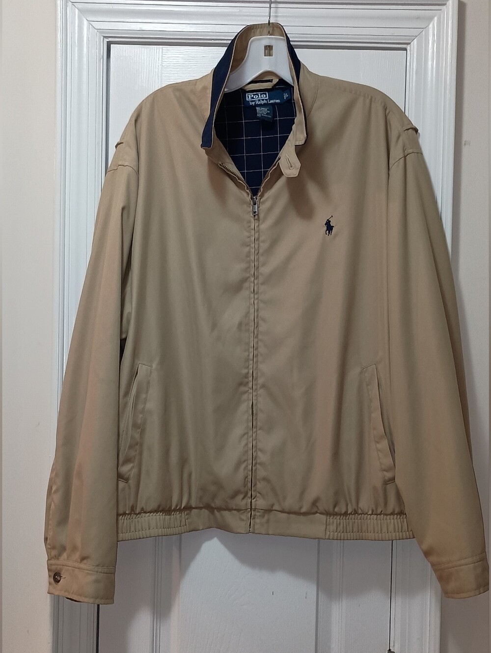 Polo by Ralph Lauren Men’s Tan Windbreaker with Navy Trim Men's Large